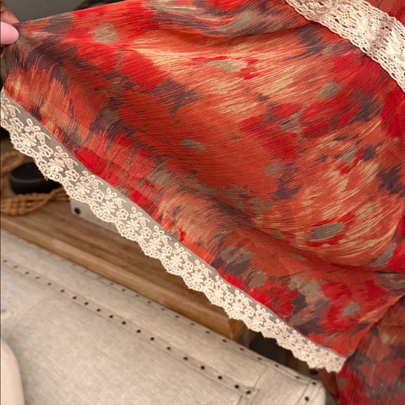 Free People Day Dreamer Red Orange Batwing Sleeve Lace Blouse Size Large - Picture 5 of 8